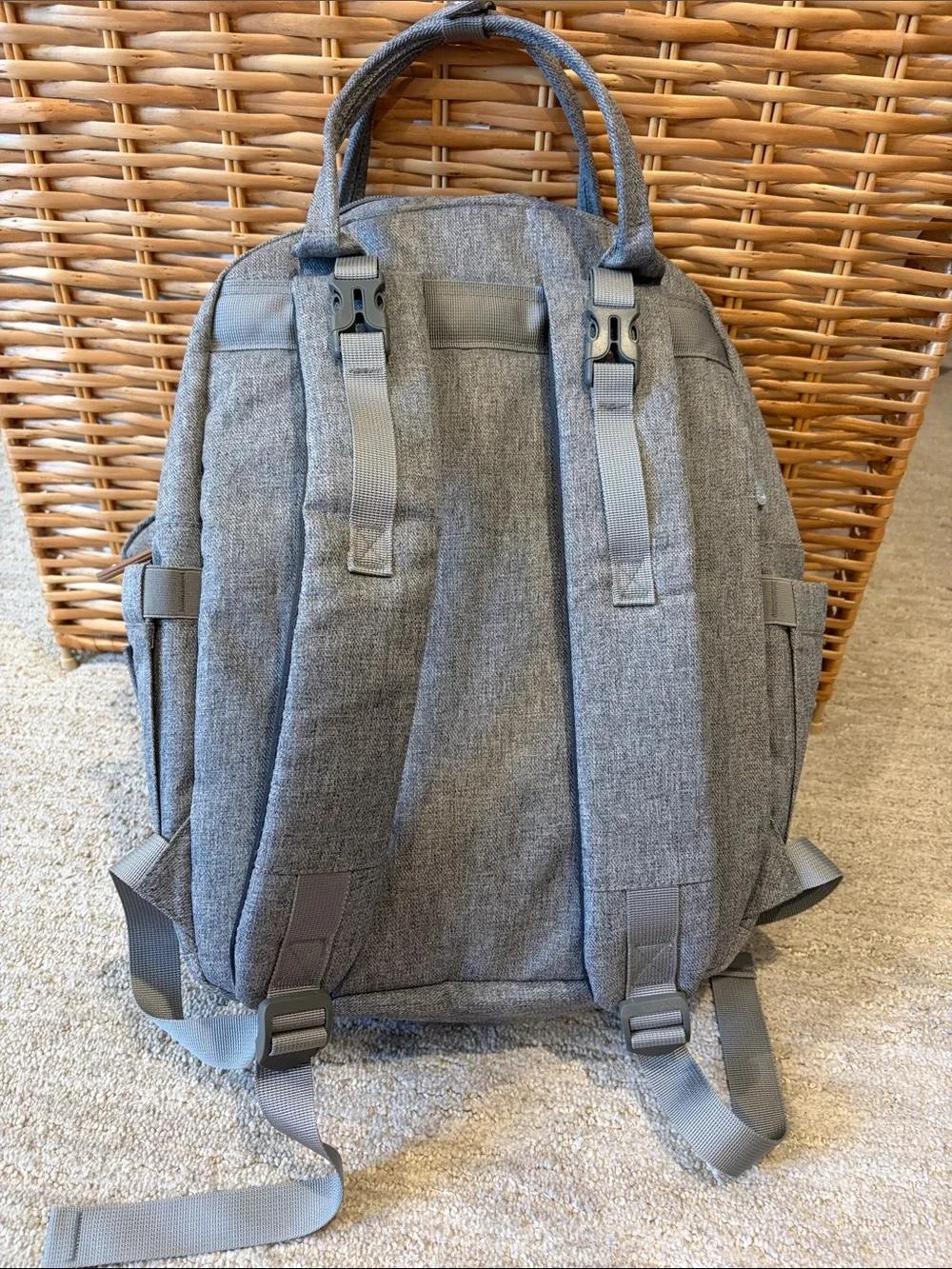 Gray Diaper Backpack with Changing Pad and Pacifier Case